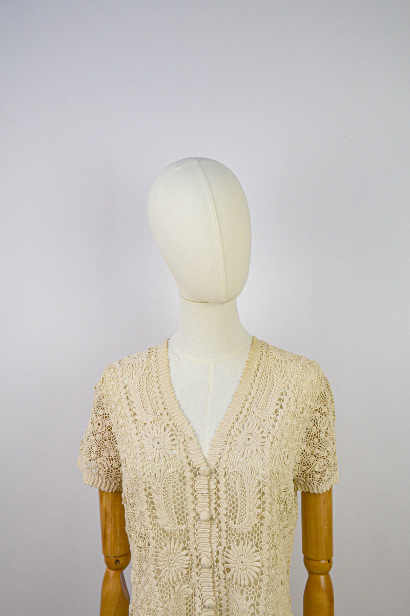 MUSCAT - Antique Irish Lace Cotton Cardigan - Size S/M