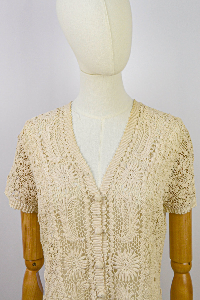 MUSCAT - Antique Irish Lace Cotton Cardigan - Size S/M