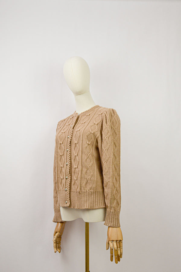 MY LITTLE BOW - 1990s Vintage Caramel Wool Austrian Cardigan - Size S/M