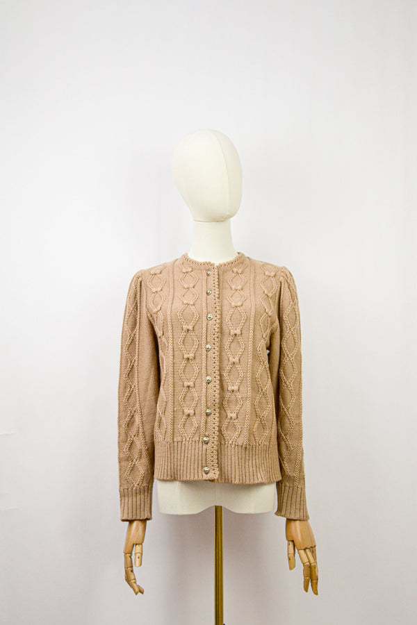 MY LITTLE BOW - 1990s Vintage Caramel Wool Austrian Cardigan - Size S/M