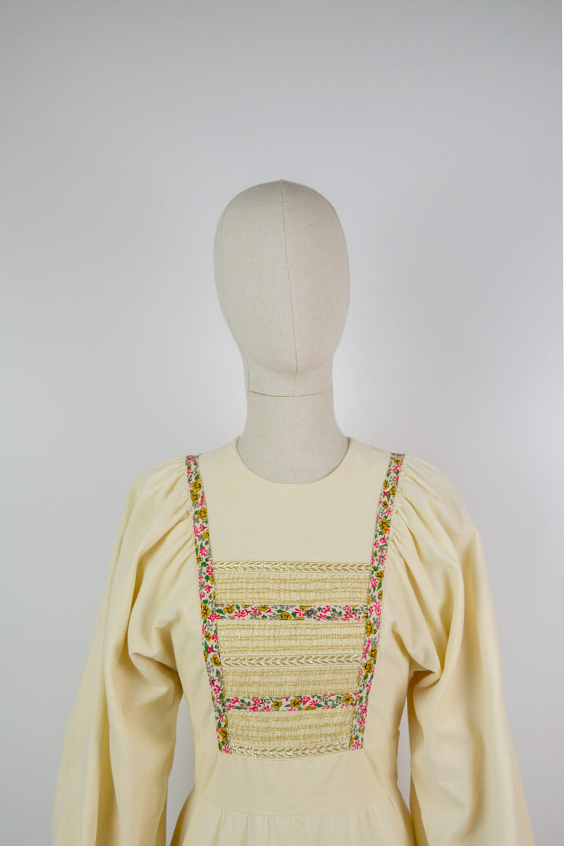 NEBULA - 1970s Vintage Lucie Linden Cream Corduroy Dress - Size S
