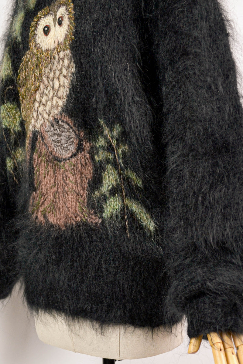 OWL SNUG - 1980s Vintage Brigid Foley Embroidered Black Owl Mohair Jumper - Free size