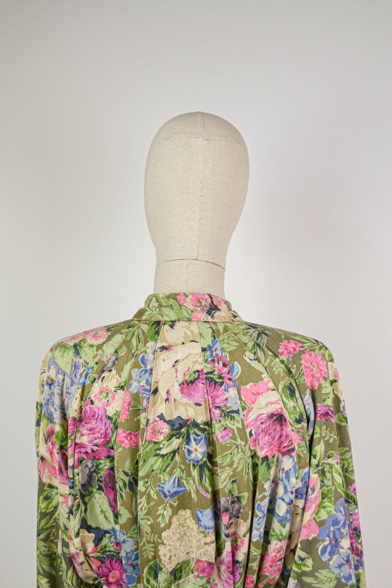 PANSY PINES - 1980s Vintage René Derhy Floral Dress - Size M