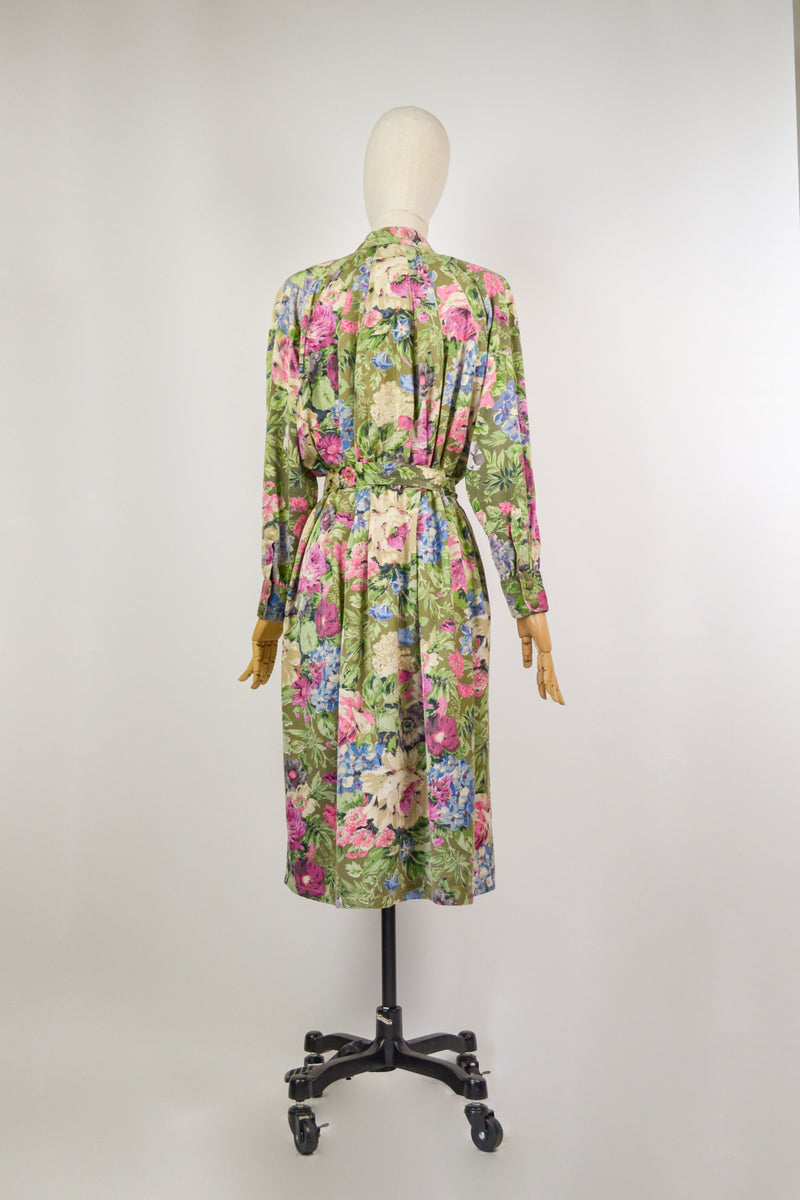 PANSY PINES - 1980s Vintage René Derhy Floral Dress - Size M