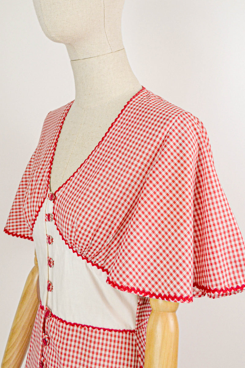 PICNIC - 1970s Vera Mont Gingham Prairie Dress - Size S