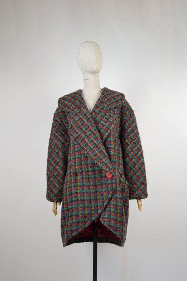 PLAID AND HOT COCO - 1980s Vintage Check Coat - Size M/L