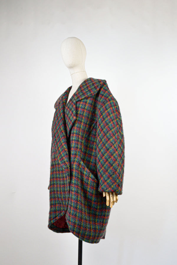 PLAID AND HOT COCO - 1980s Vintage Check Coat - Size M/L