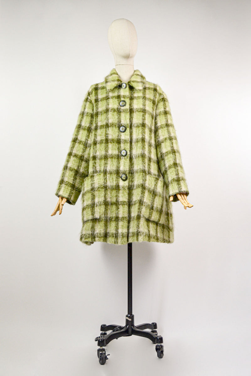 PLAID - 1970s Vintage Cacharel Mohair Check Coat - Size S/M