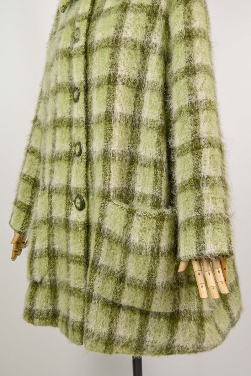 PLAID - 1970s Vintage Cacharel Mohair Check Coat - Size S/M