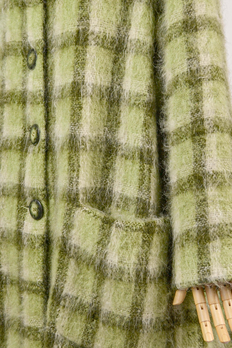 PLAID - 1970s Vintage Cacharel Mohair Check Coat - Size S/M