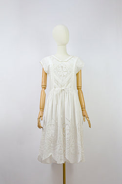 PLUME - 1980s Vintage Rene Derhy Embroidered Cotton Dress - Size S/M