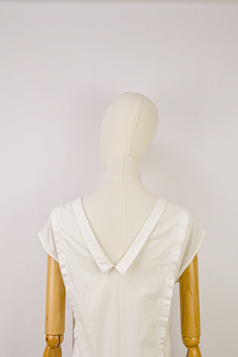 PLUME - 1980s Vintage Rene Derhy Embroidered Cotton Dress - Size S/M