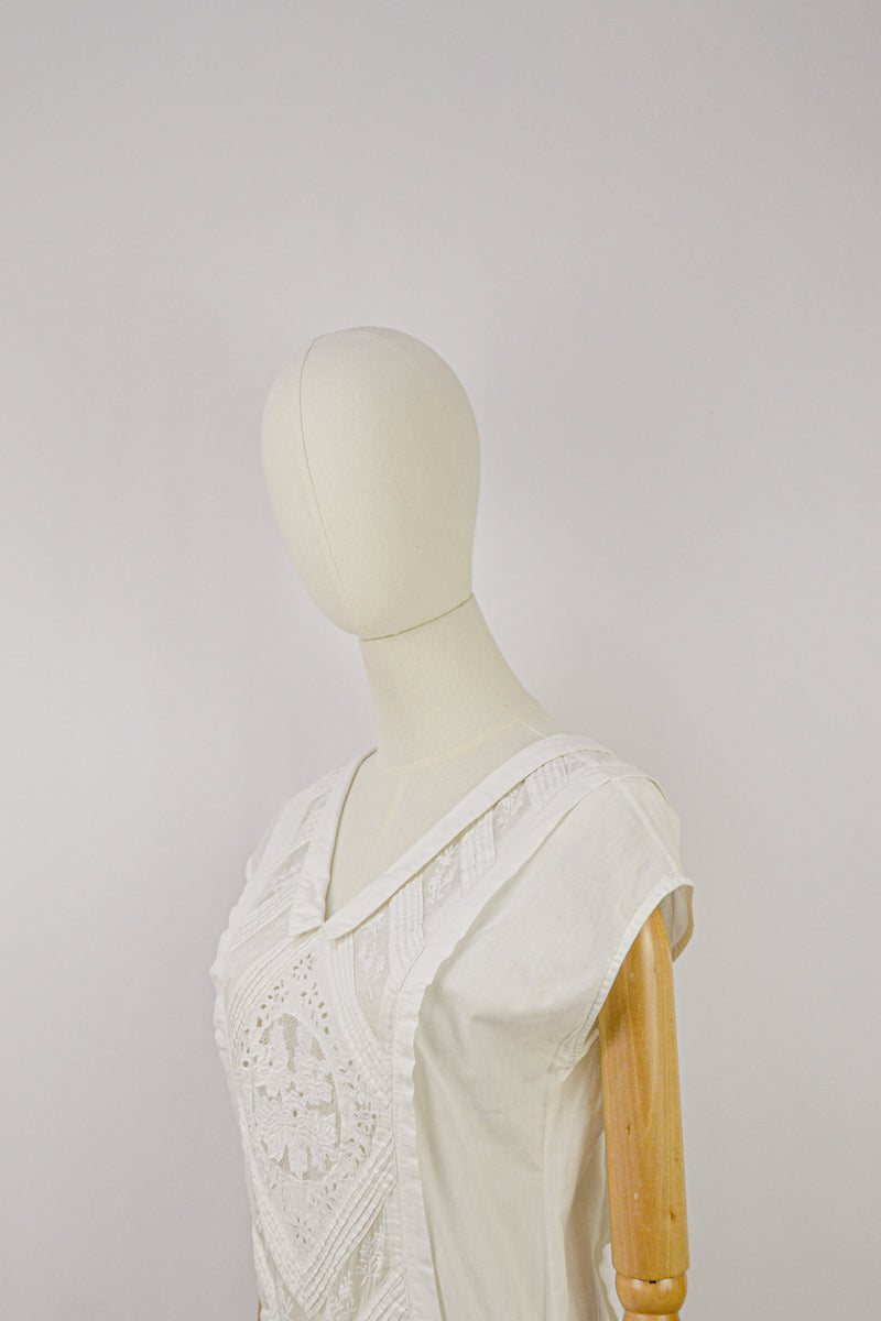 PLUME - 1980s Vintage Rene Derhy Embroidered Cotton Dress - Size S/M