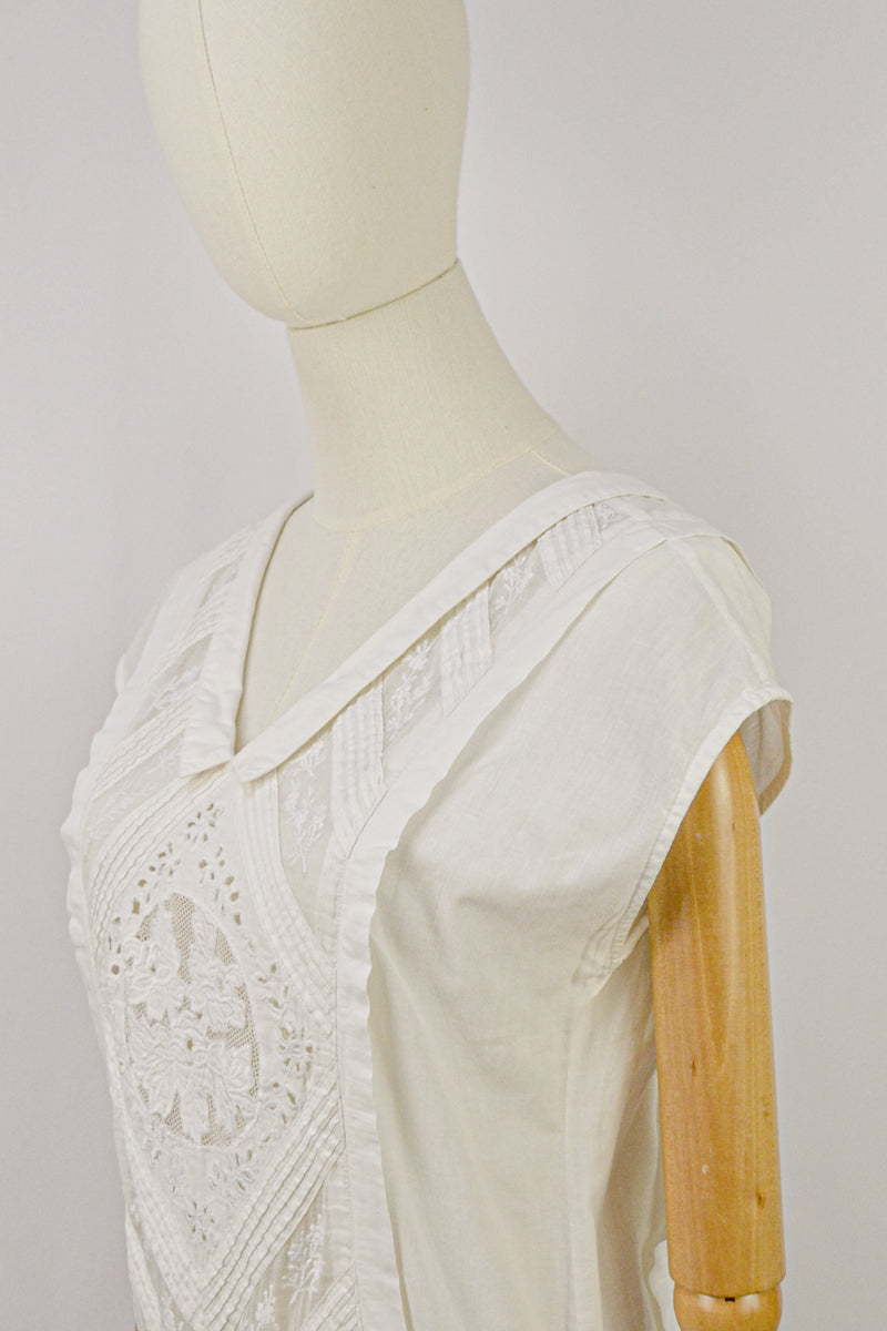 PLUME - 1980s Vintage Rene Derhy Embroidered Cotton Dress - Size S/M
