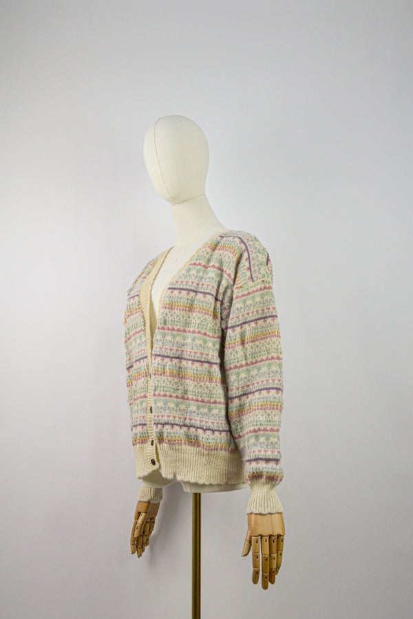 POLAR SKY - 1980s Vintage Pastel Jacquard Jumper- Size S/M