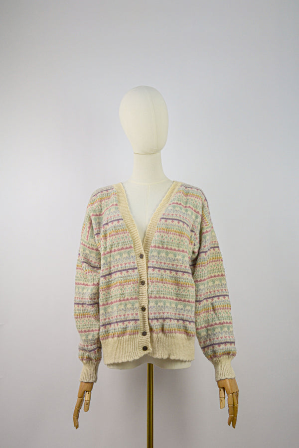 POLAR SKY - 1980s Vintage Pastel Jacquard Jumper- Size S/M