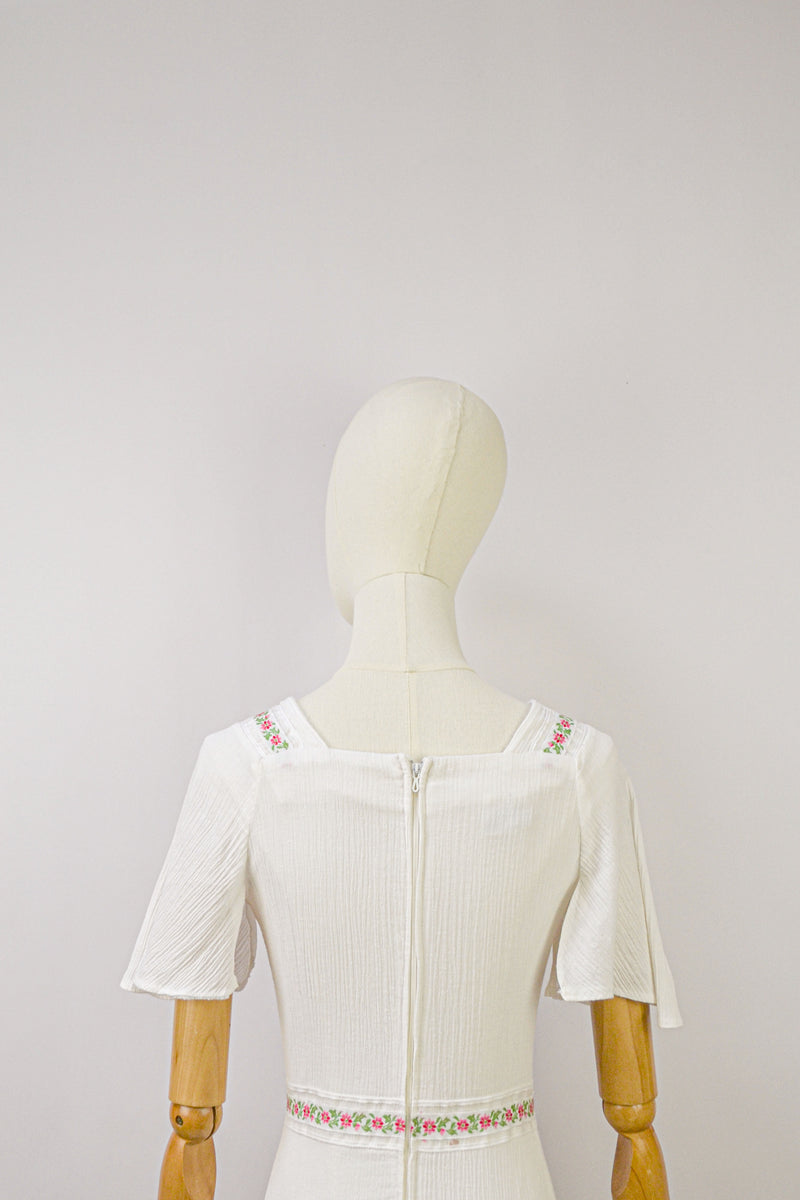 PORCELAIN - 1970s Christine Laure Crinkle Cotton Vintage Dress - Size XS/S