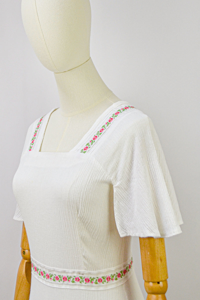 PORCELAIN - 1970s Christine Laure Crinkle Cotton Vintage Dress - Size XS/S