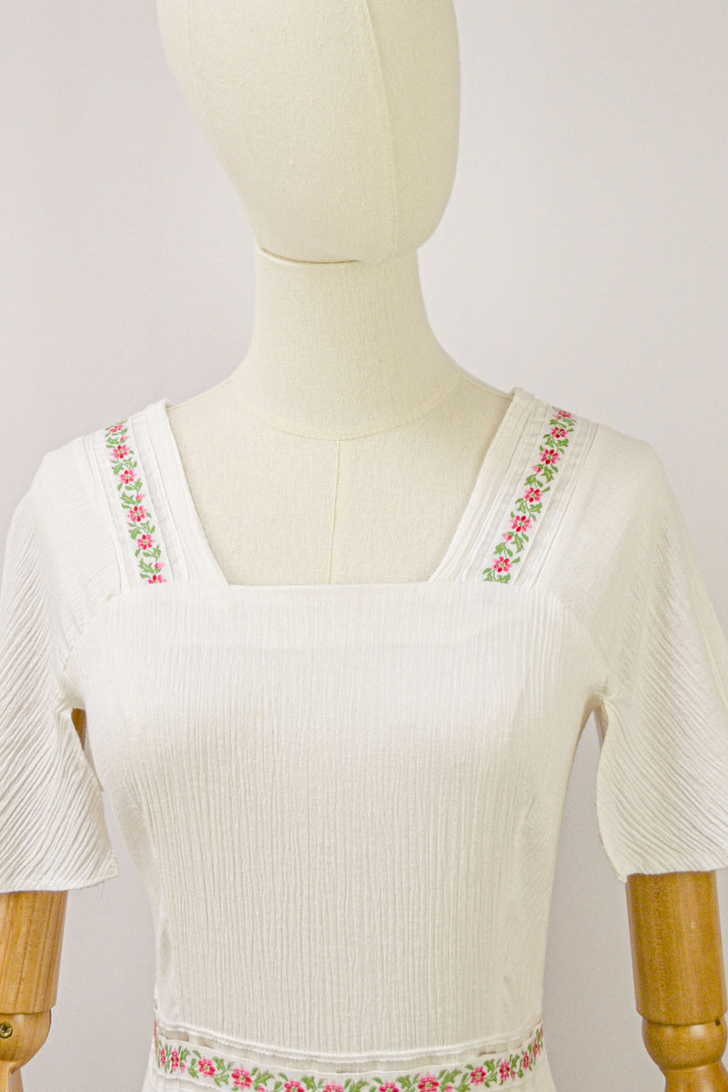 PORCELAIN - 1970s Christine Laure Crinkle Cotton Vintage Dress - Size XS/S