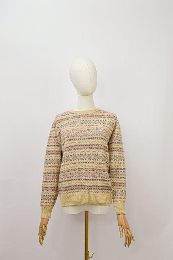 PRETTY FAIRISLE - 1980s Vintage Laura Ashley Fairisle Knitted Jumper - Size S