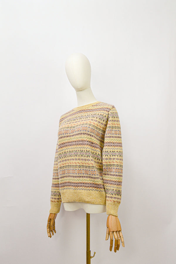 PRETTY FAIRISLE - 1980s Vintage Laura Ashley Fairisle Knitted Jumper - Size S