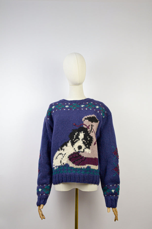 PUPPY LOVES - 1990s Vintage Woolrich Puppies Intarsia Jumper - Size S