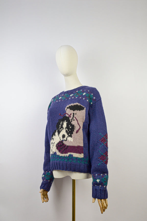 PUPPY LOVES - 1990s Vintage Woolrich Puppies Intarsia Jumper - Size S