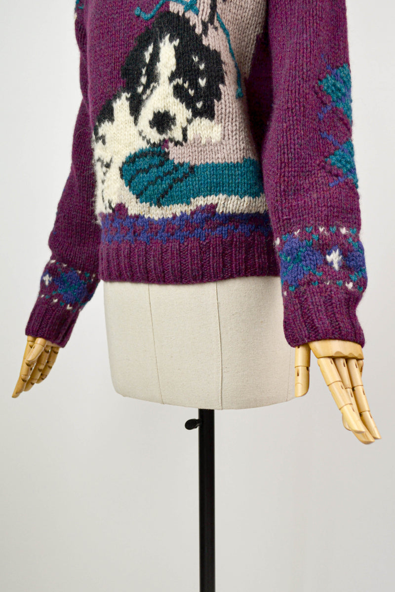 PUPPY LOVES - 1990s Vintage Woolrich Puppies Intarsia Jumper - Size S