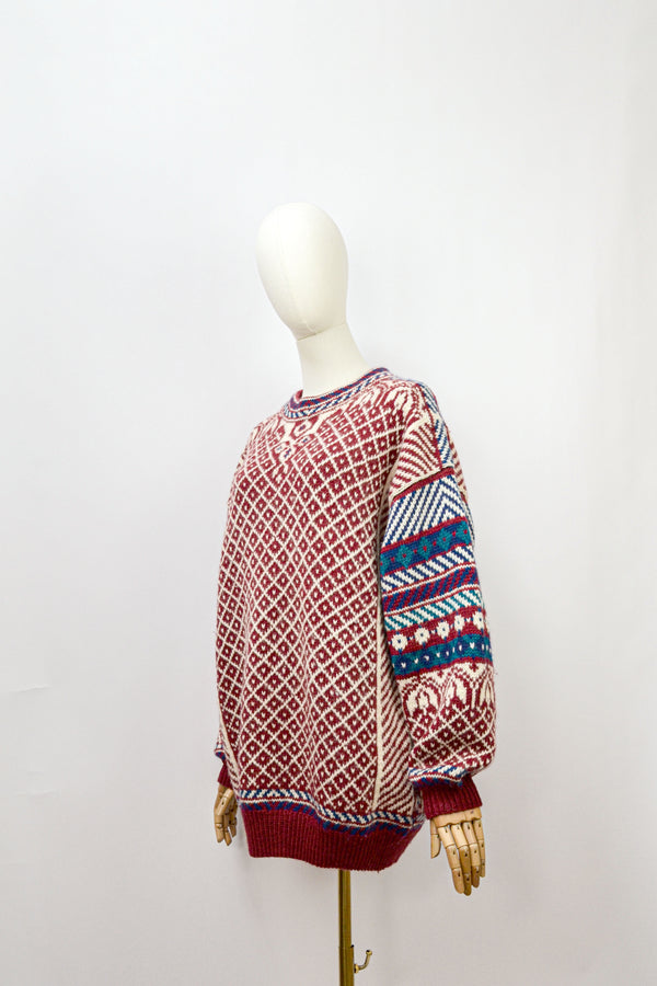 RED MAHOGANY - 1980s Vintage Wool Jumper - Size M/L