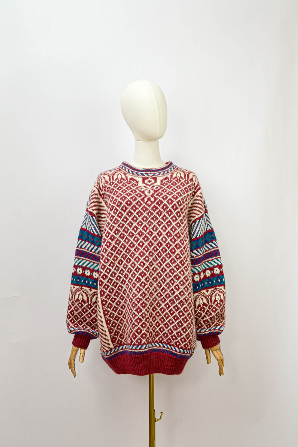 RED MAHOGANY - 1980s Vintage Wool Jumper - Size M/L