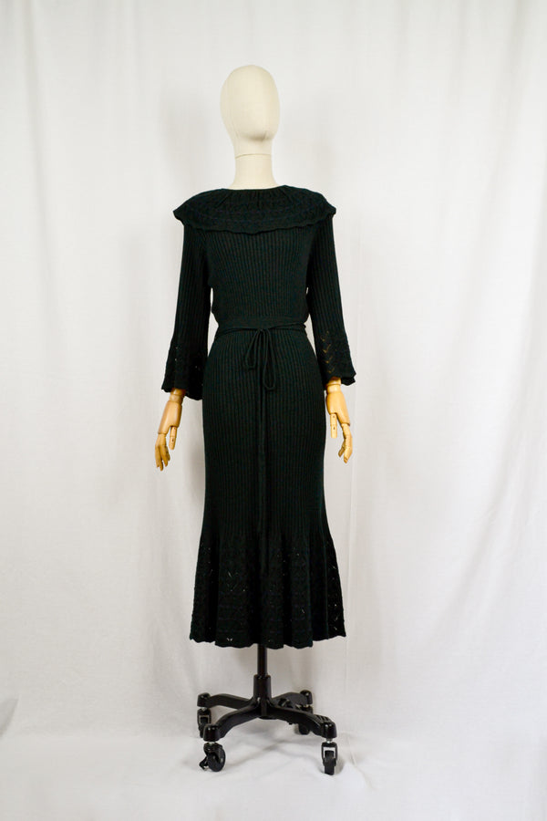 ROMANTICA- 1970s Vintage Tricoville Knitted Dress - Size S/M