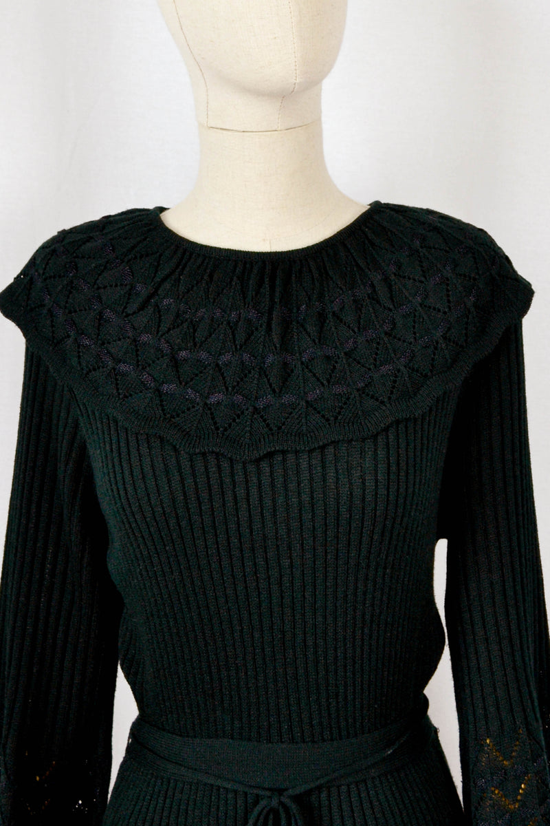 ROMANTICA- 1970s Vintage Tricoville Knitted Dress - Size S/M