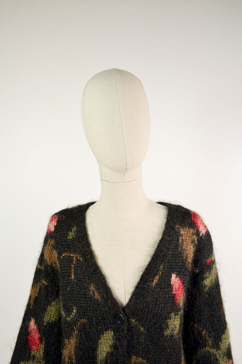 ROSEHIP - 1980s Vintage Hand Knitted Rosehip Mohair Cardigan- Size S/M