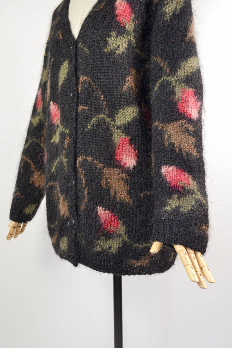 ROSEHIP - 1980s Vintage Hand Knitted Rosehip Mohair Cardigan- Size S/M