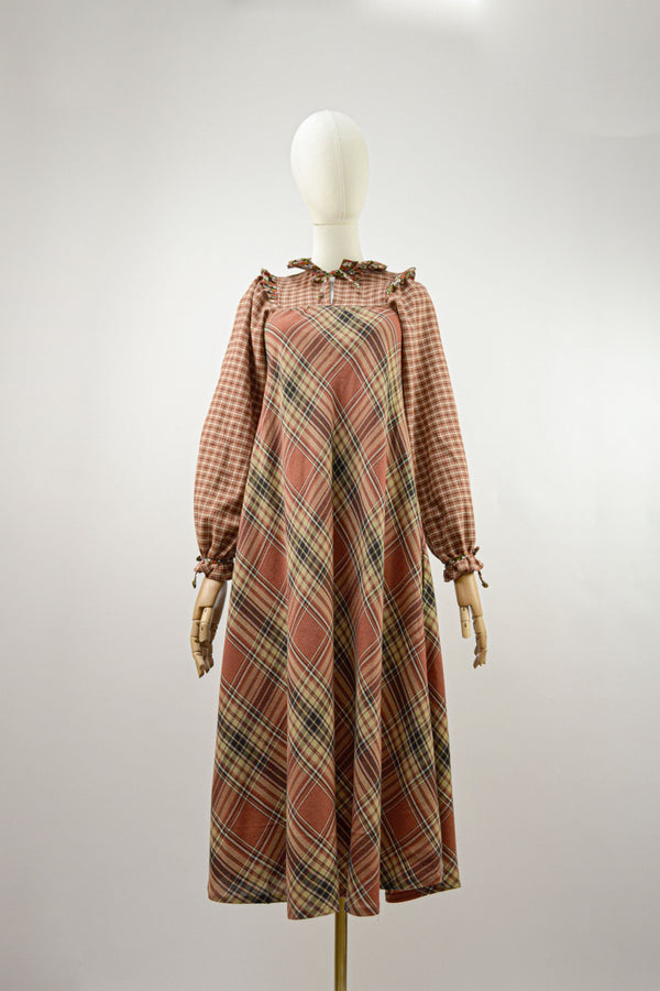 RUSTIC PATCHWORK - 1970s Vintage Check Dress - Size S