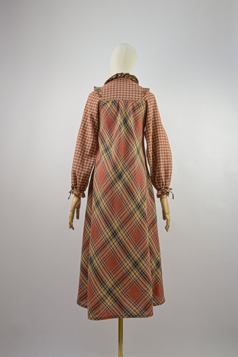 RUSTIC PATCHWORK - 1970s Vintage Check Dress - Size S