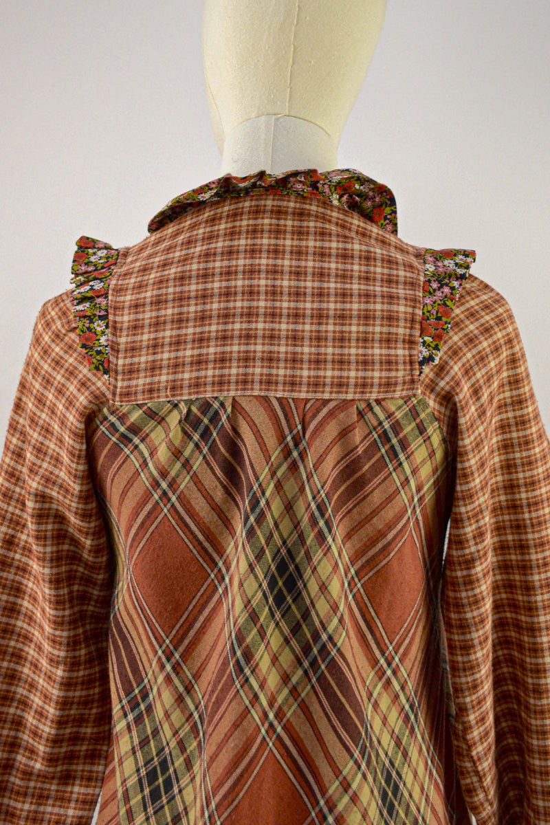 RUSTIC PATCHWORK - 1970s Vintage Check Dress - Size S