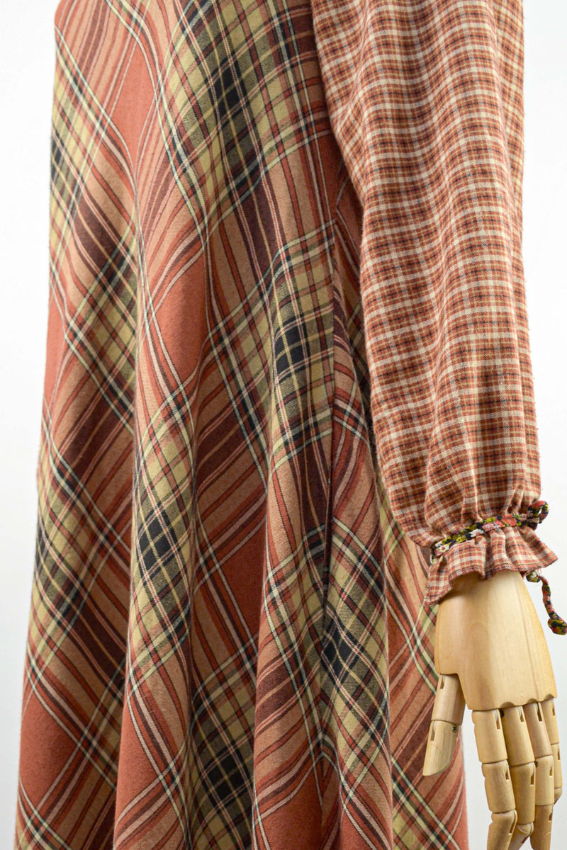 RUSTIC PATCHWORK - 1970s Vintage Check Dress - Size S