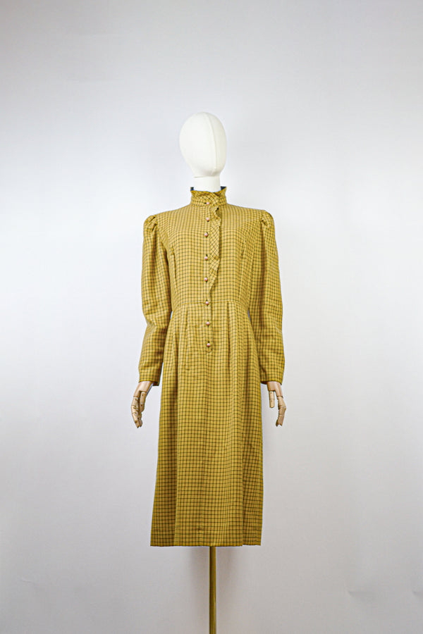 SAFFRON - 1980s Vintage Guy Laroche Check Wool Dress - Size M