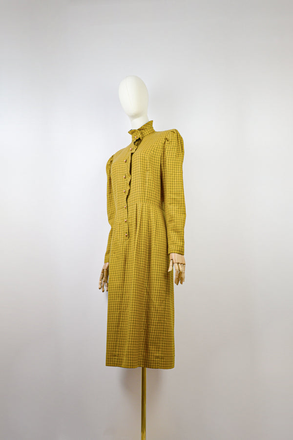 SAFFRON - 1980s Vintage Guy Laroche Check Wool Dress - Size M