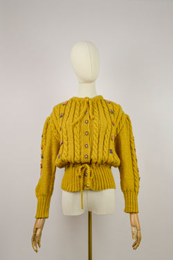 SAFFRON - -1980s Vintage Puffed Sleeves Austrian Cardigan - Size S/M