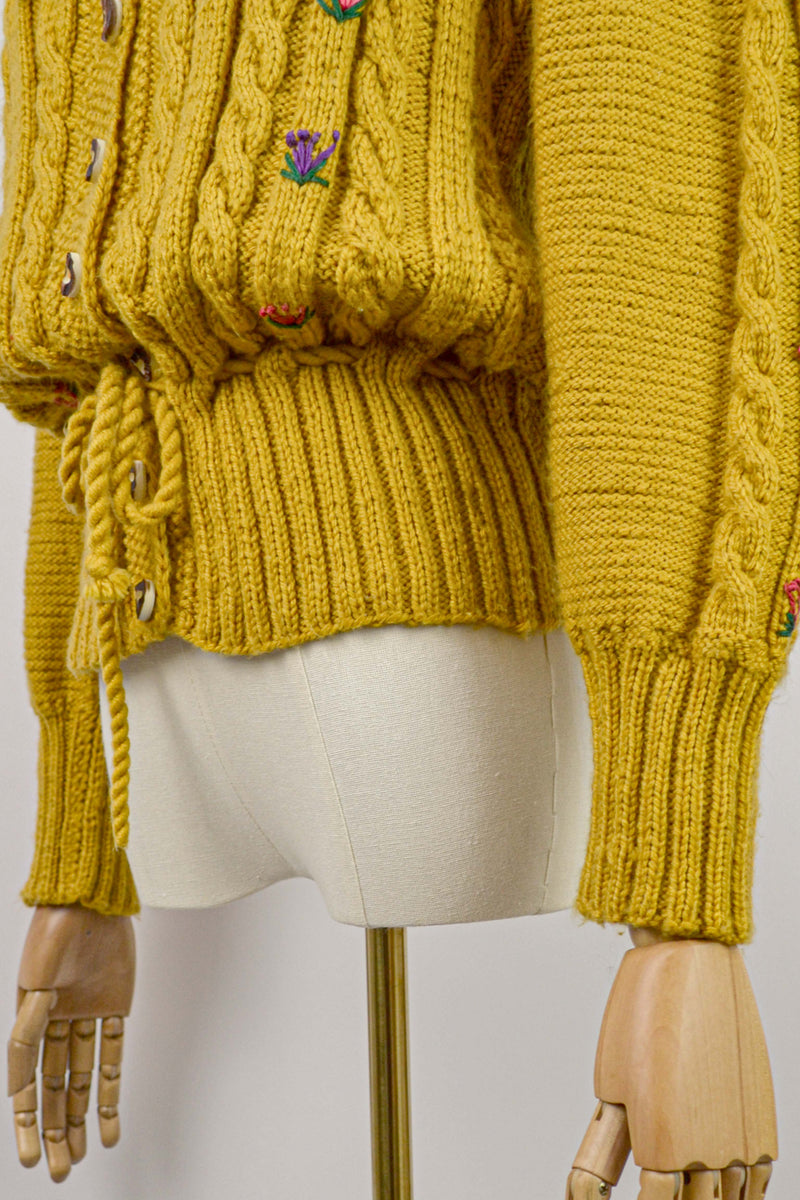 SAFFRON - -1980s Vintage Puffed Sleeves Austrian Cardigan - Size S/M