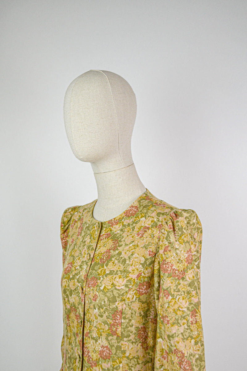 SAFFRON - 1980s Laura Ashley Autumn Floral Prairie Dress - Size S/M