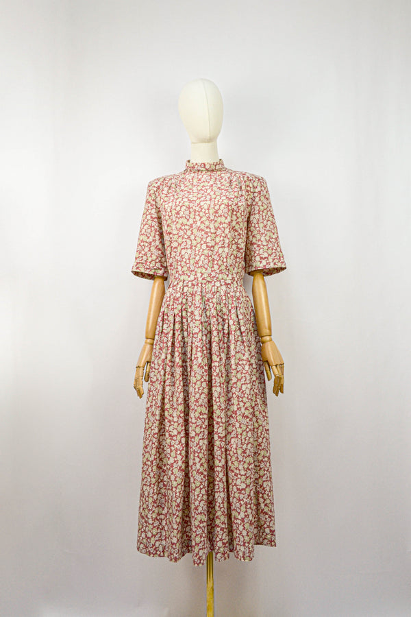 SCARLETT - 1970s Vintage Cacharel Backless Navy Floral Dress - Size S/M