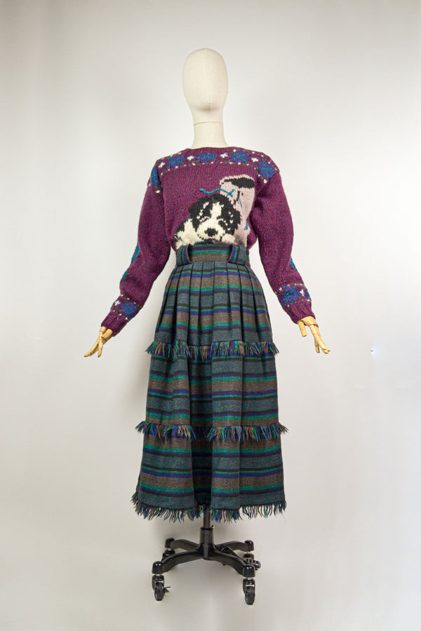 SERENE - 1990s Vintage Stripes Wool Blend Midi Skirt - Size S/M