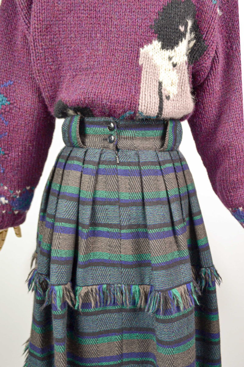 SERENE - 1990s Vintage Stripes Wool Blend Midi Skirt - Size S/M