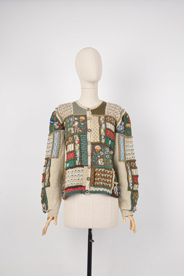 GINGERBREAD  - 1990s Rare & Exquisite Wolkenstricker Patchwork Austrian Cardigan - Size M/L