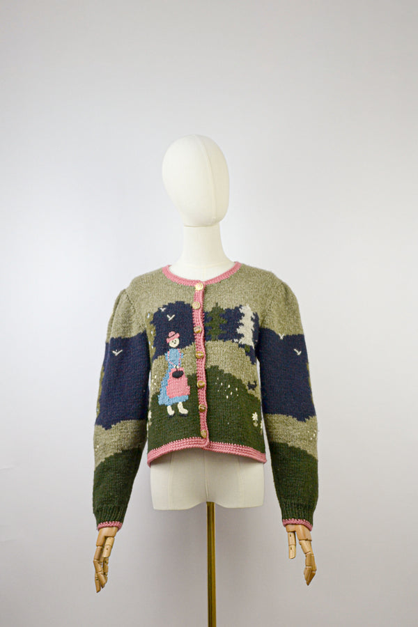 SILENT PINES - 1980s Vintage Forest Scenery Wool Austrian Cardigan - Size S/M