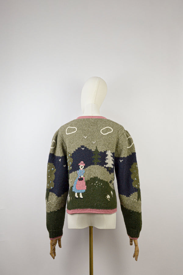 SILENT PINES - 1980s Vintage Forest Scenery Wool Austrian Cardigan - Size S/M