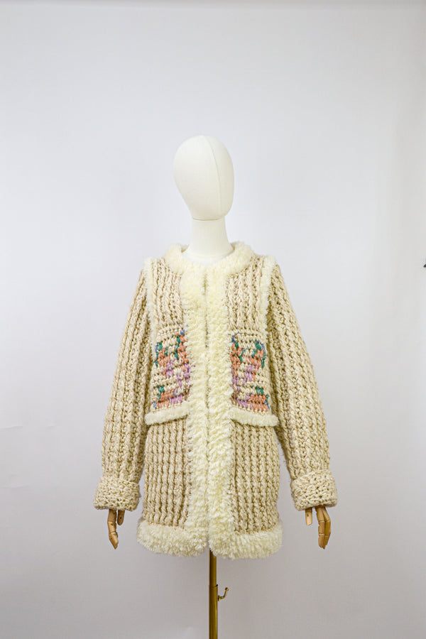SOFT SEPTEMBER - 1990s Vintage Crochet Embroidered Jacket - Size S/M